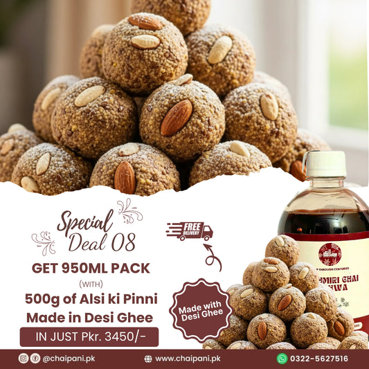 Deal 08 – Kashmiri Chai Qehwa 950ml & Alsi Ki Pinnian 500g